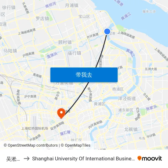 吴淞渡口 to Shanghai University Of International Business And Economic map