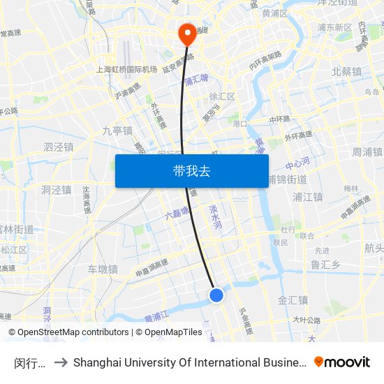 闵行渡口 to Shanghai University Of International Business And Economic map