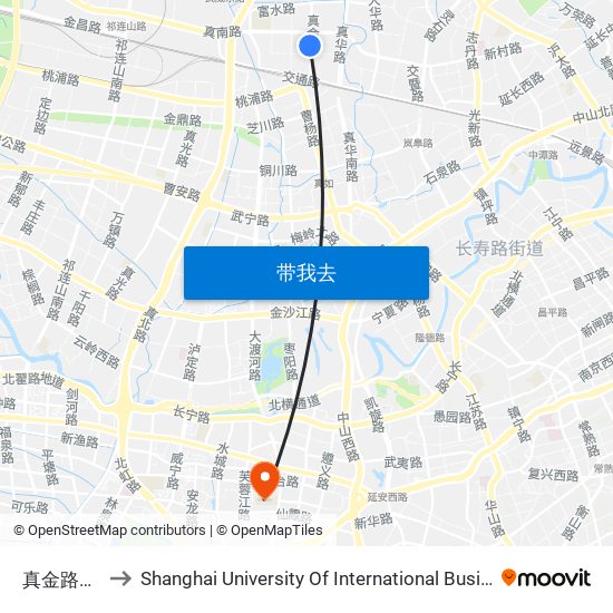 真金路富平路 to Shanghai University Of International Business And Economic map