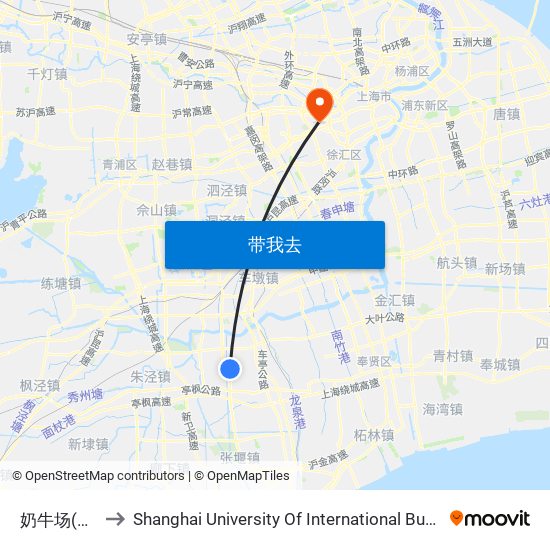 奶牛场(松江区) to Shanghai University Of International Business And Economic map