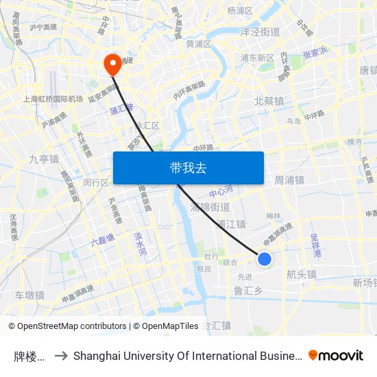 牌楼13组 to Shanghai University Of International Business And Economic map