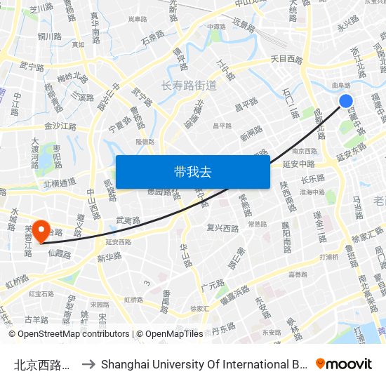 北京西路西藏中路 to Shanghai University Of International Business And Economic map