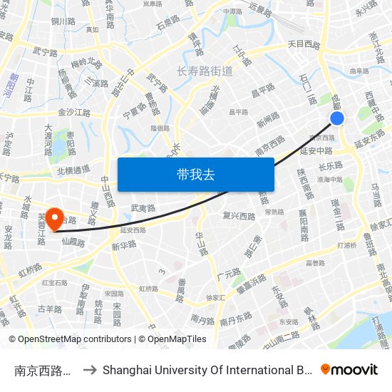 南京西路成都北路 to Shanghai University Of International Business And Economic map