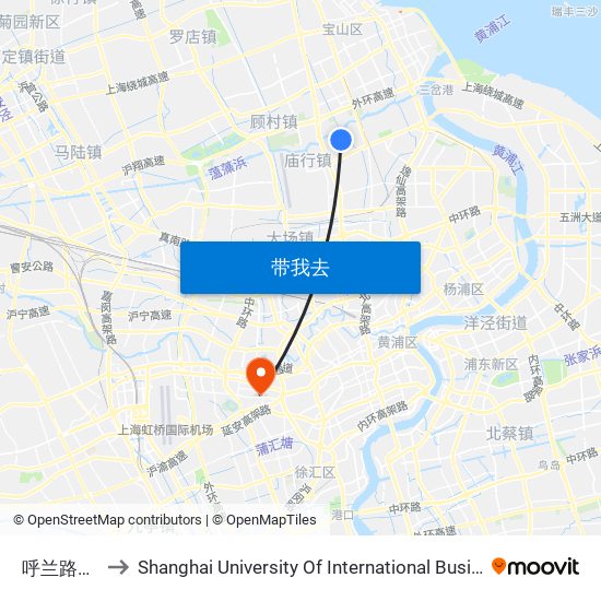 呼兰路爱辉路 to Shanghai University Of International Business And Economic map