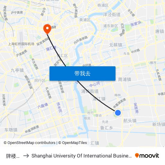 牌楼村委 to Shanghai University Of International Business And Economic map