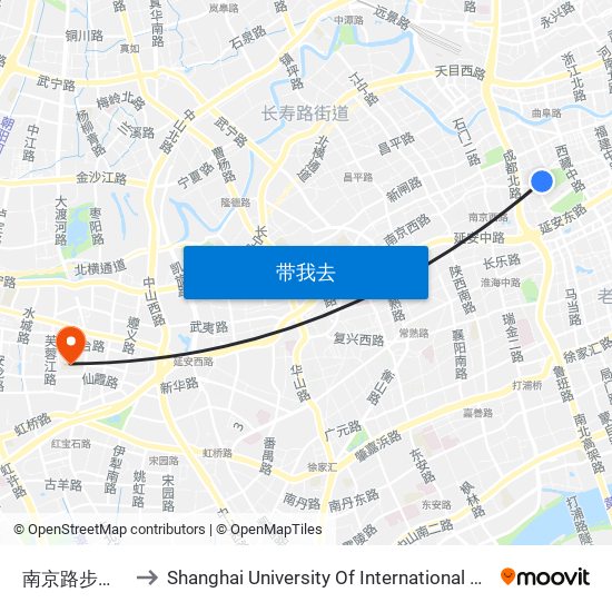 南京路步行街(西侧) to Shanghai University Of International Business And Economic map