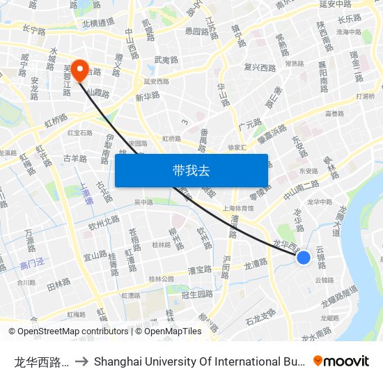 龙华西路龙恒路 to Shanghai University Of International Business And Economic map