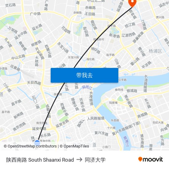 陕西南路 South Shaanxi Road to 同济大学 map