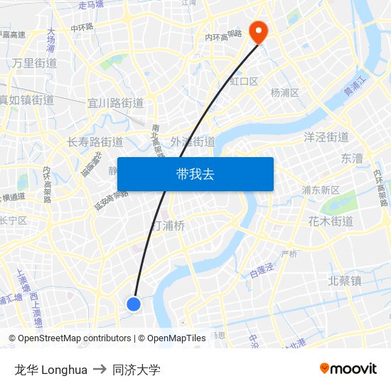 龙华 Longhua to 同济大学 map