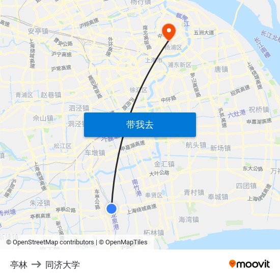 亭林 to 同济大学 map