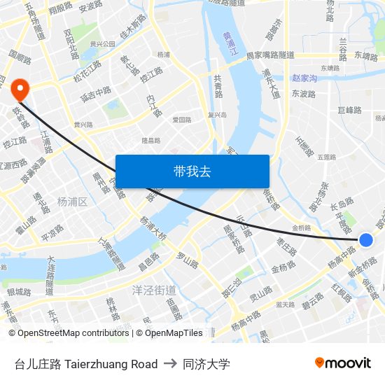 台儿庄路 Taierzhuang Road to 同济大学 map