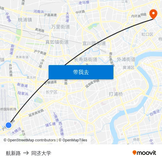 航新路 to 同济大学 map