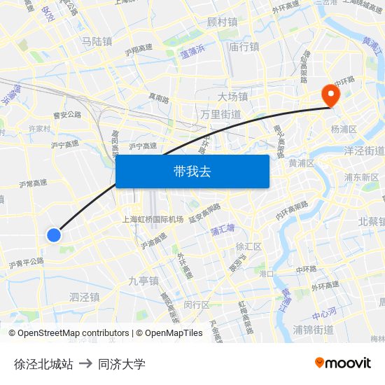 徐泾北城站 to 同济大学 map