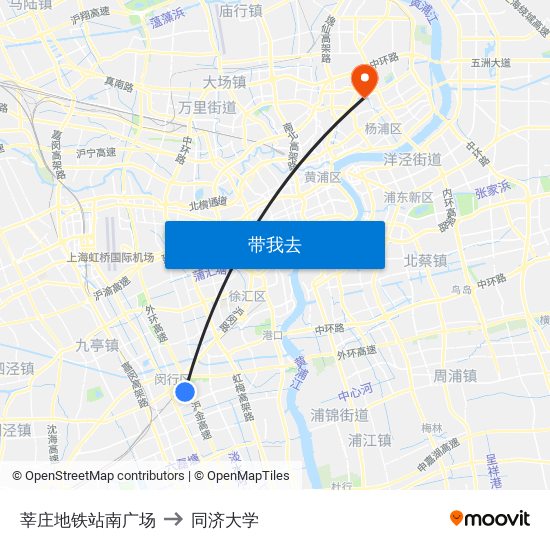 莘庄地铁站南广场 to 同济大学 map