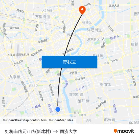 虹梅南路元江路(新建村) to 同济大学 map