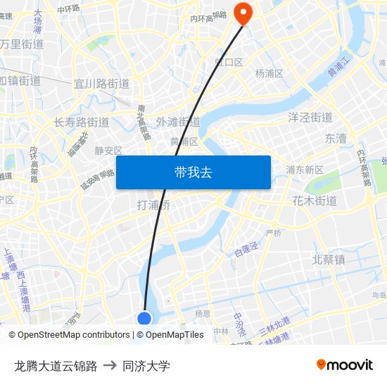 龙腾大道云锦路 to 同济大学 map