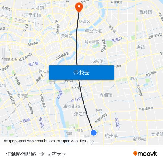 汇驰路浦航路 to 同济大学 map