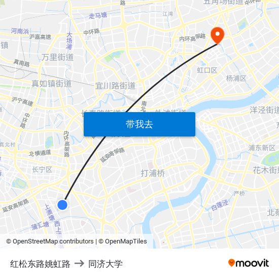 红松东路姚虹路 to 同济大学 map