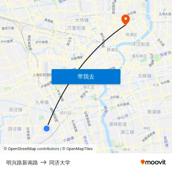 明兴路新南路 to 同济大学 map