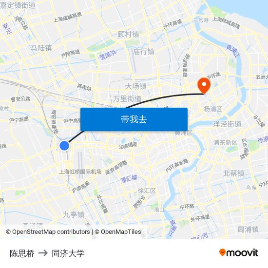 陈思桥 to 同济大学 map