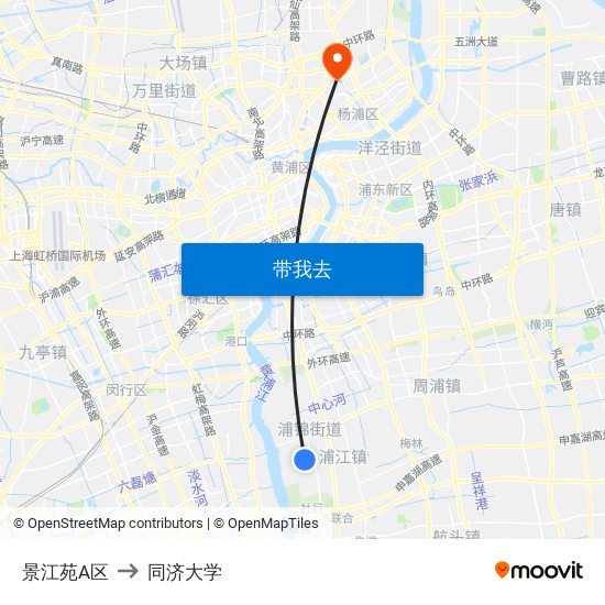 景江苑A区 to 同济大学 map