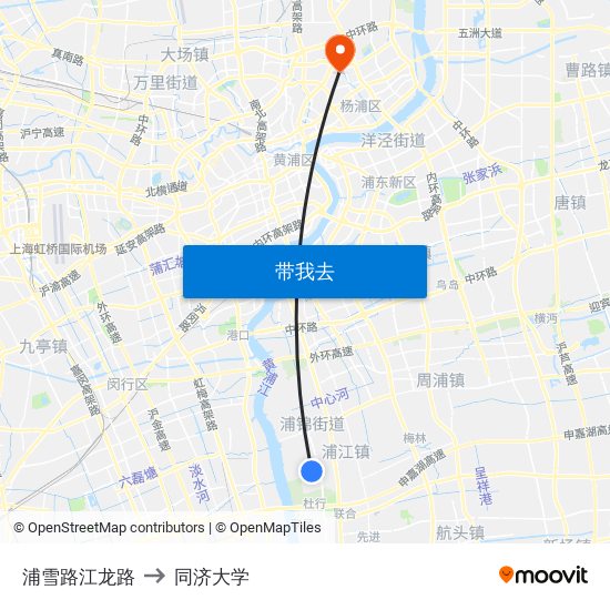 浦雪路江龙路 to 同济大学 map