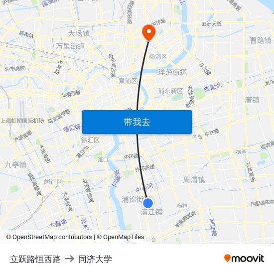 立跃路恒西路 to 同济大学 map