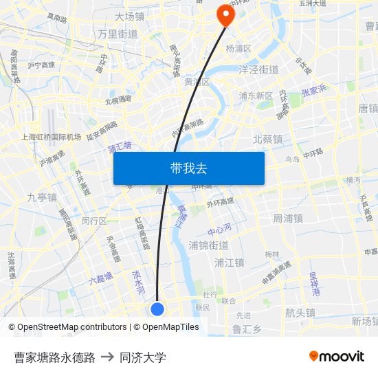 曹家塘路永德路 to 同济大学 map