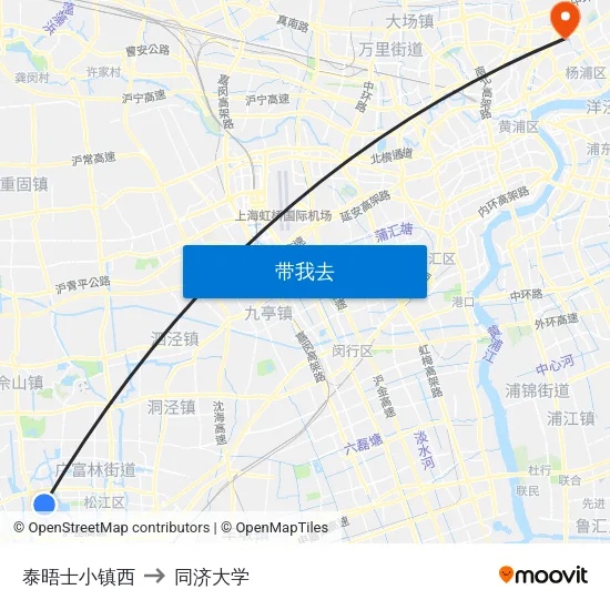 泰晤士小镇西 to 同济大学 map