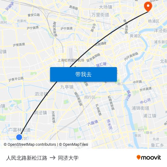 人民北路新松江路 to 同济大学 map