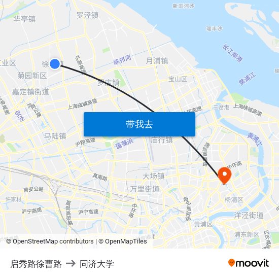 启秀路徐曹路 to 同济大学 map