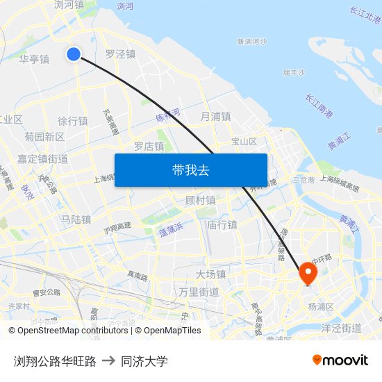 浏翔公路华旺路 to 同济大学 map