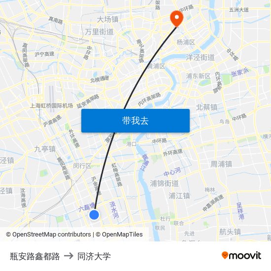 瓶安路鑫都路 to 同济大学 map