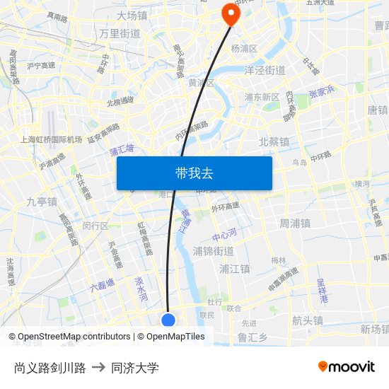 尚义路剑川路 to 同济大学 map