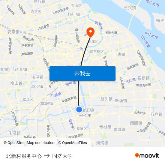 北新村服务中心 to 同济大学 map