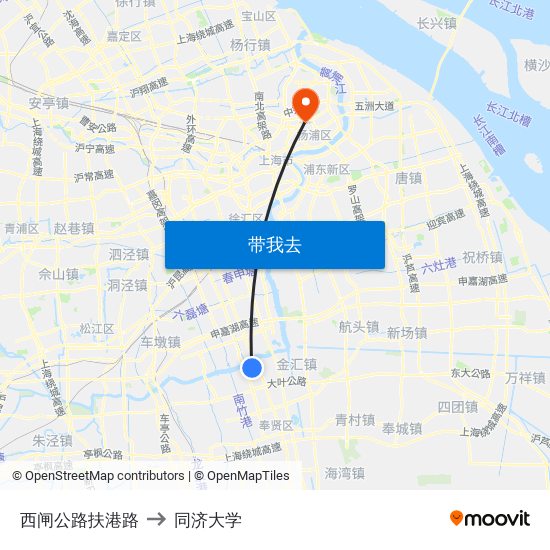 西闸公路扶港路 to 同济大学 map