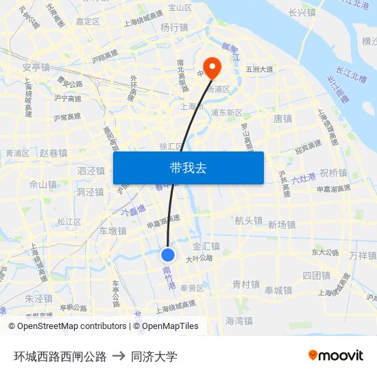 环城西路西闸公路 to 同济大学 map