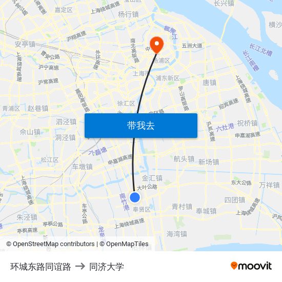 环城东路同谊路 to 同济大学 map