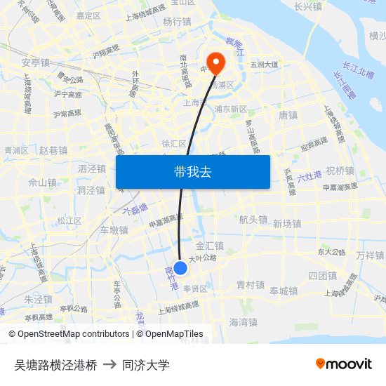 吴塘路横泾港桥 to 同济大学 map