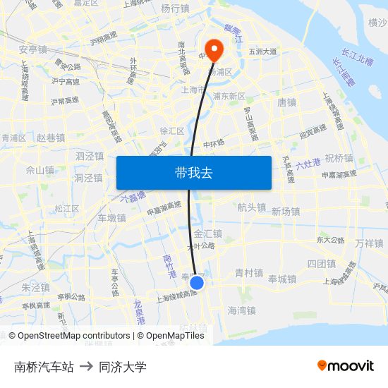 南桥汽车站 to 同济大学 map