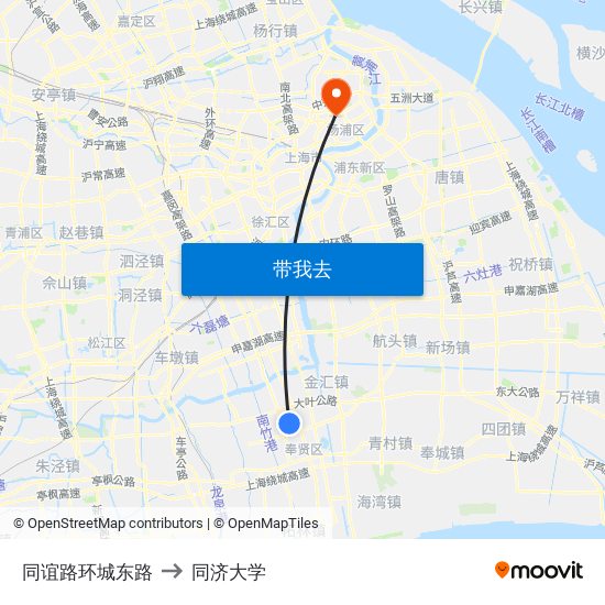 同谊路环城东路 to 同济大学 map