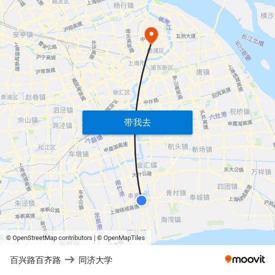 百兴路百齐路 to 同济大学 map