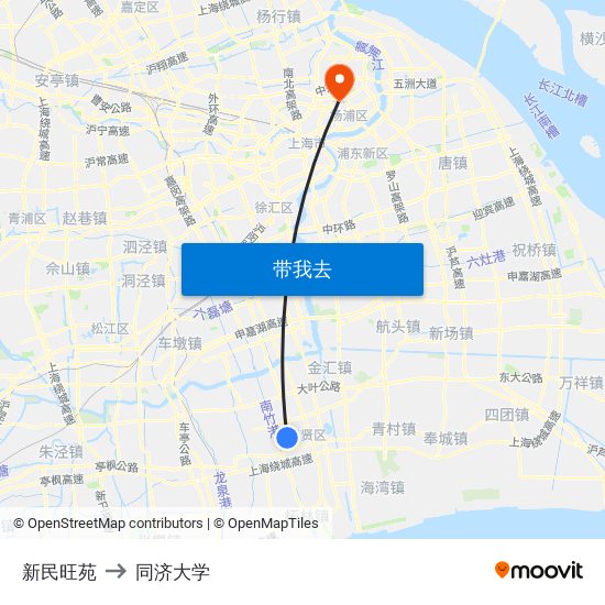 新民旺苑 to 同济大学 map