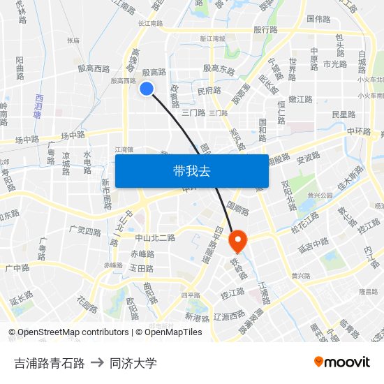 吉浦路青石路 to 同济大学 map