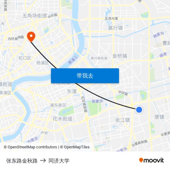 张东路金秋路 to 同济大学 map