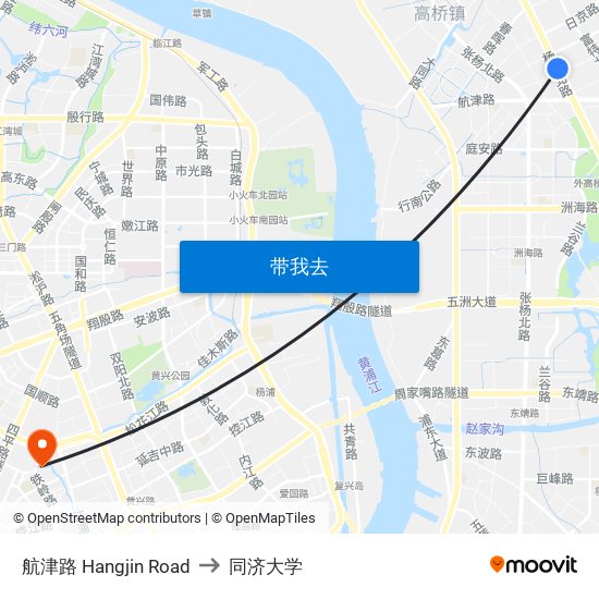 航津路 Hangjin Road to 同济大学 map