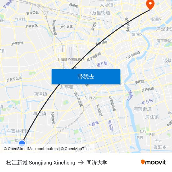 松江新城 Songjiang Xincheng to 同济大学 map