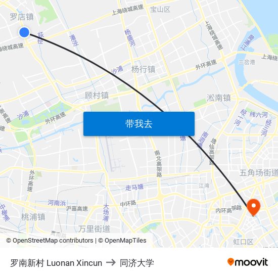 罗南新村 Luonan Xincun to 同济大学 map
