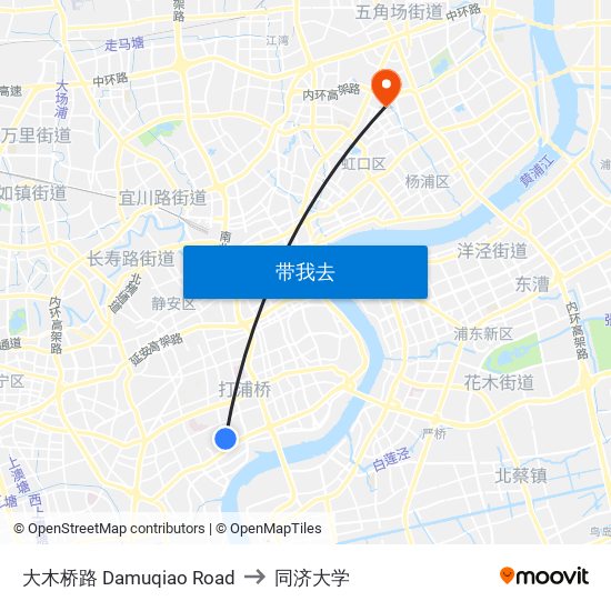 大木桥路 Damuqiao Road to 同济大学 map