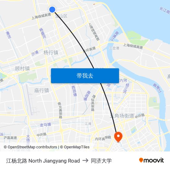 江杨北路 North Jiangyang Road to 同济大学 map